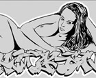 Titel: -- The superchicken -- , Nude is relaxing on a graffiti style