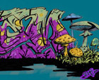 Titel: -- Little scribble -- , Graffiti-Style mit Character und Pilzen