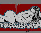 Titel: -- The superchicken -- , Knackige Braut liegend auf Graffiti auf Shirt